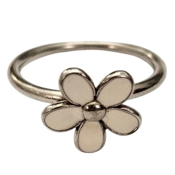 Pandora White Daisy Ring Enamel Sterling Ale - Picture 1 of 7